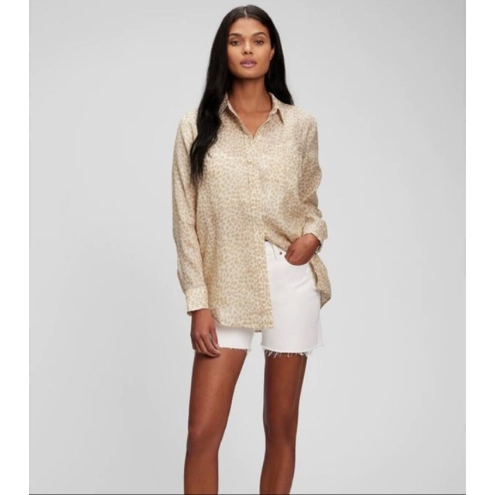 Gap 100% Linen Button Down Leopard Print Boyfrien… - image 1